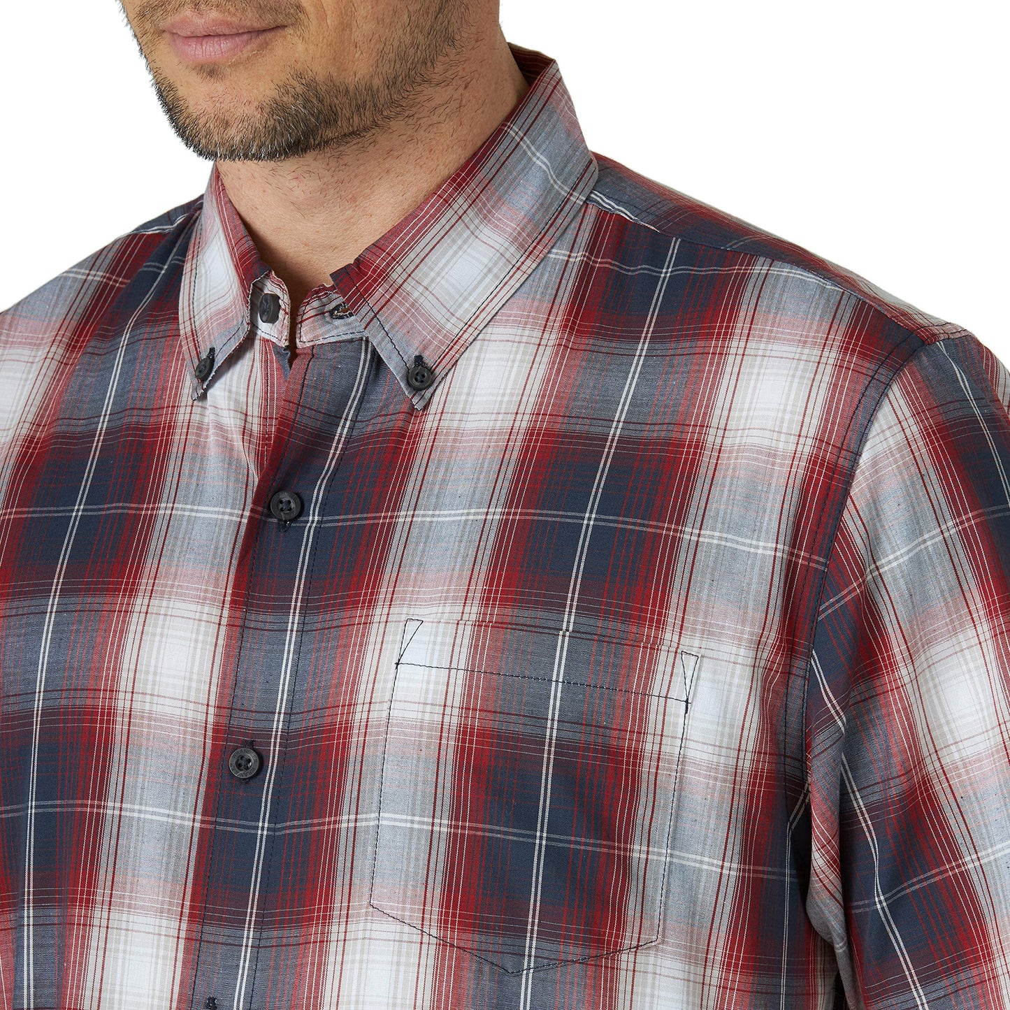 Wrangler Authentics Men's Short Sleeve Classic Shirt, Rosewood Plaid, Large