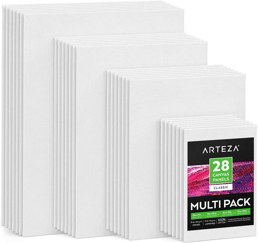 Arteza Classic Canvas Panels, Multi-Pack Sizes, Rectangle - Pack of 28