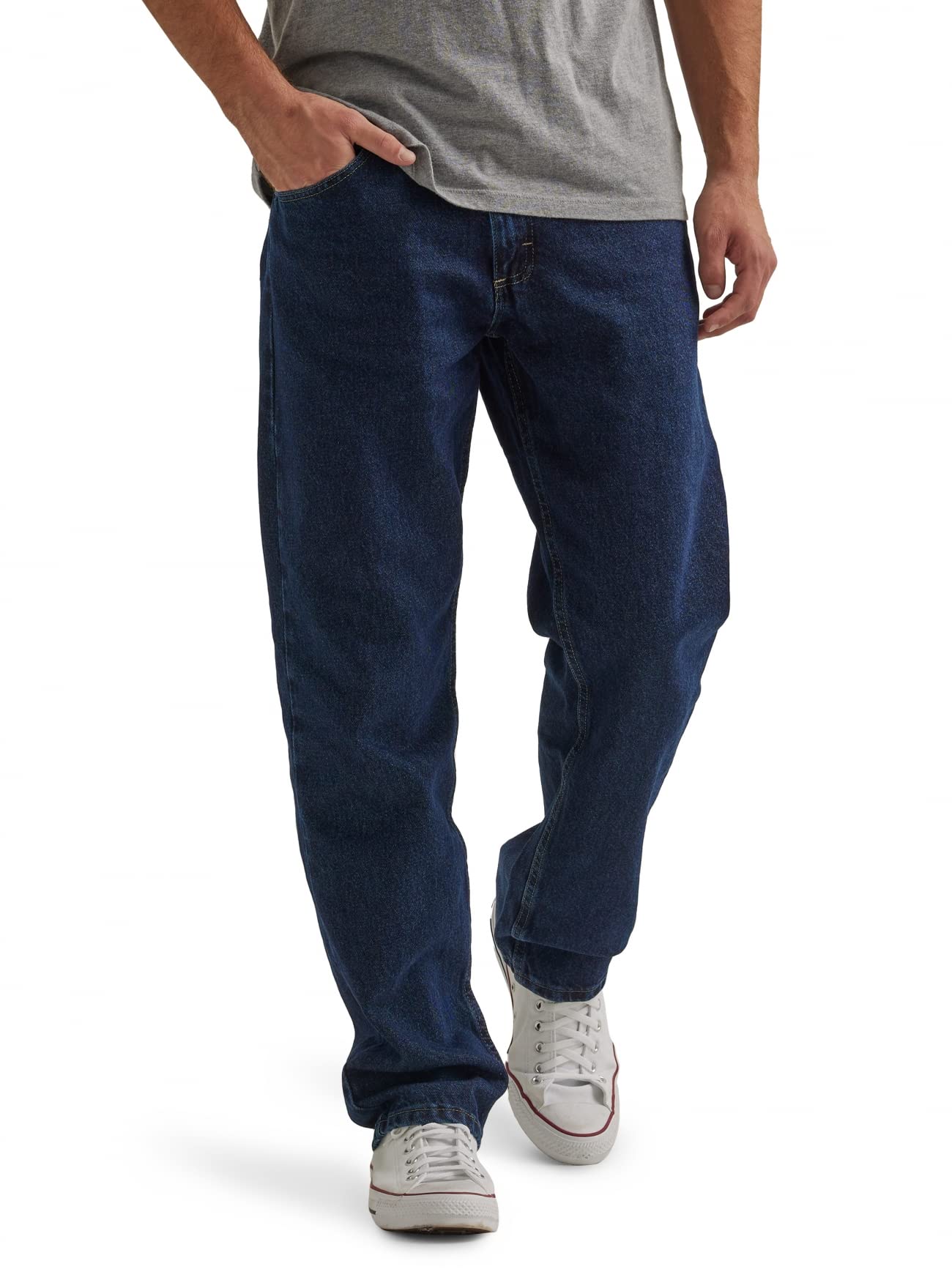 Wrangler Authentics Men's Big & Tall Classic 5-Pocket Relaxed Fit Cotton Jean, Dark Rinse, 44W X 36L