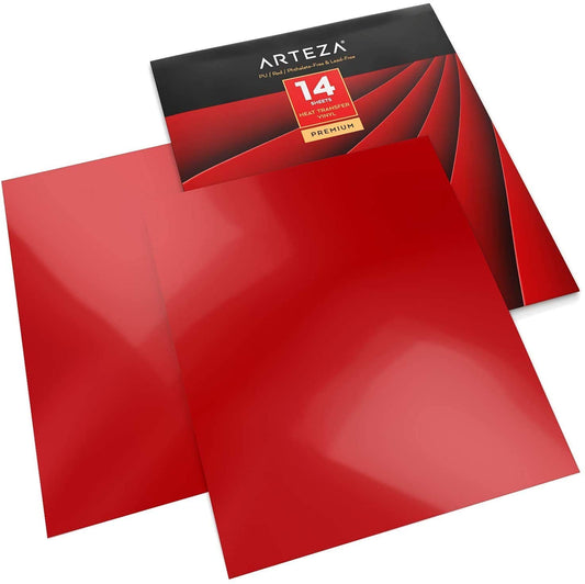 Arteza Heat Transfer Vinyl, Red, 10" x 12” Sheets - Pack of 14