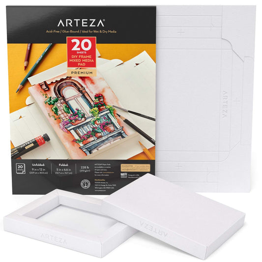 Arteza DIY Foldable Canvas Frame, Mixed Media, 5" x 6.6" - 20 Sheets