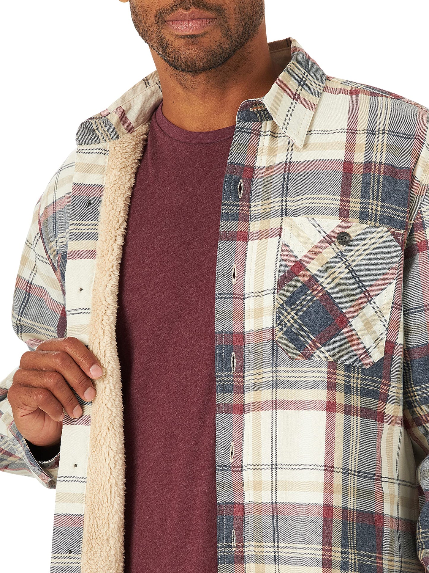 Wrangler Authentics Men's Long Sleeve Sherpa Lined Shirt Jacket, Light Beige Heather, Small