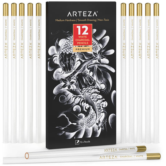 Arteza White Charcoal Pencils - Set of 12