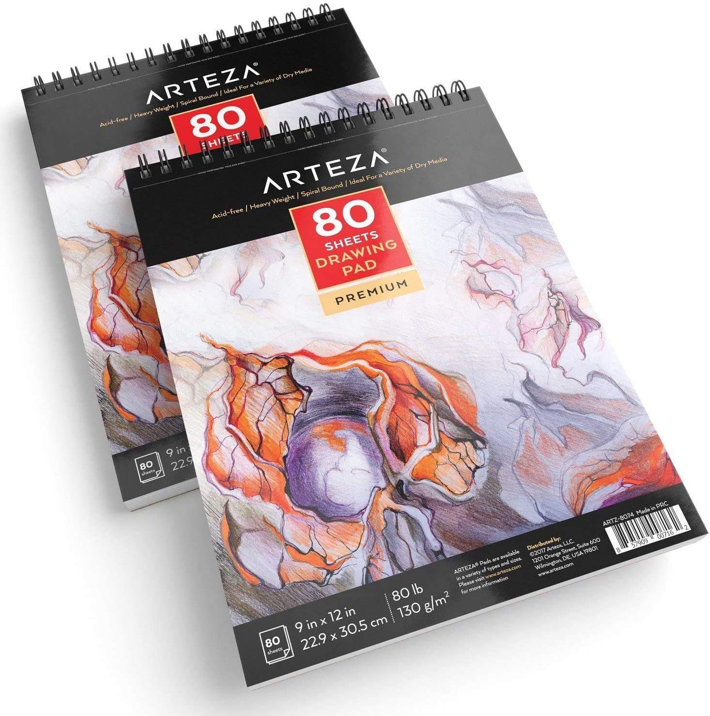 Arteza Drawing Pad, 9" x 12", 80 Sheets - Pack of 2