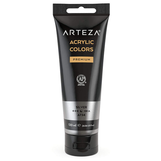 Arteza Metallic Acrylic Paint, 4oz Tube - Silver A734