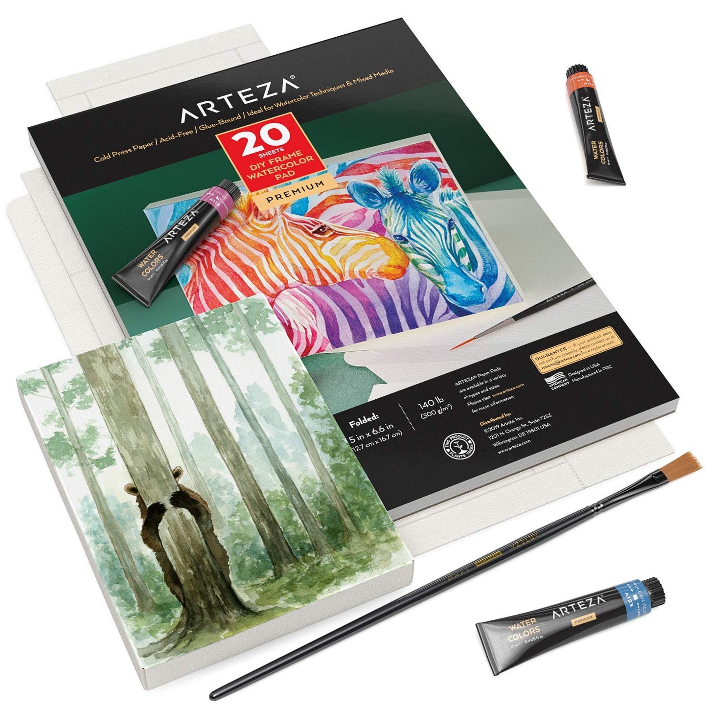 Arteza DIY Foldable Canvas Frame, Watercolor, 5" x 6.6" - 20 Sheets