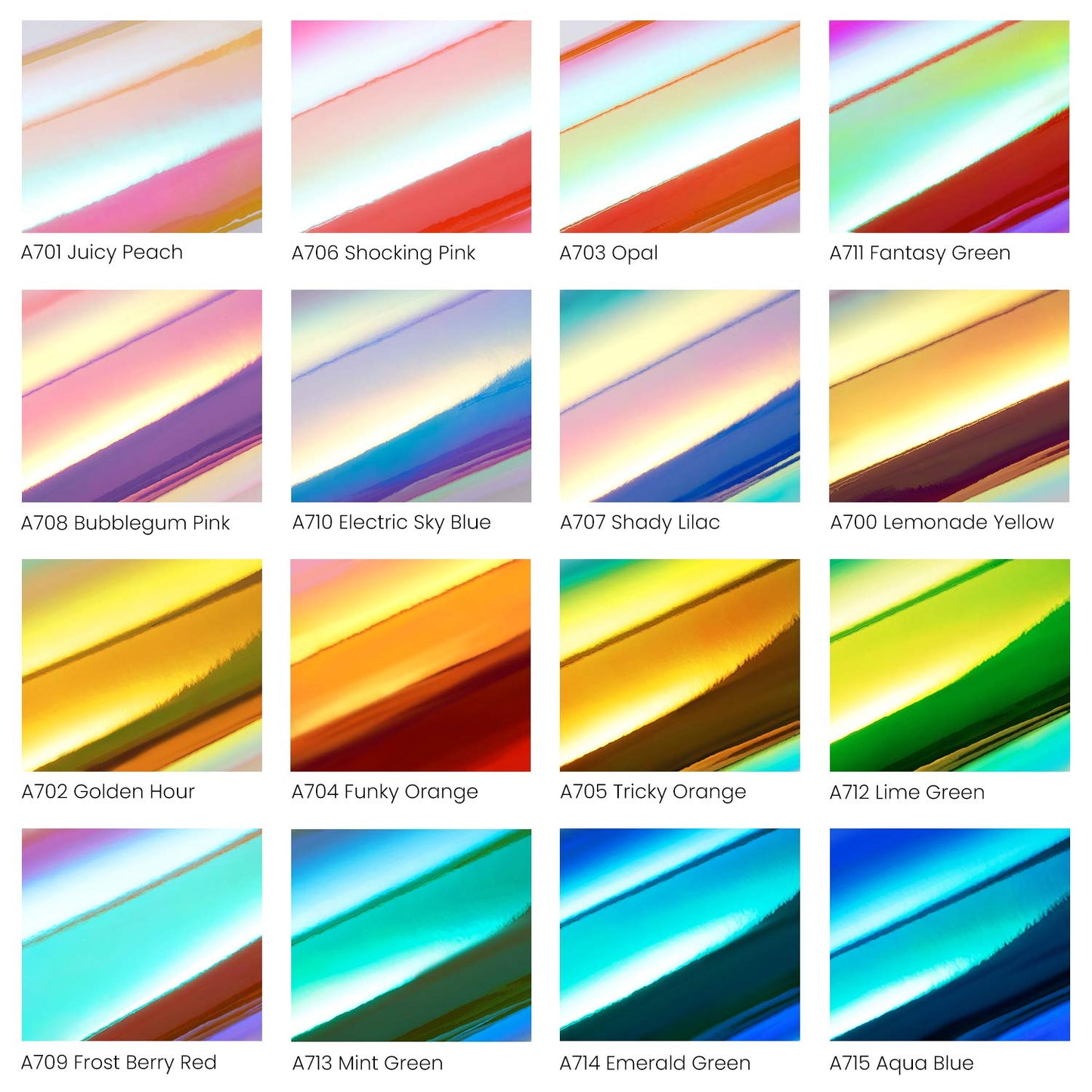 Arteza Holographic Self Adhesive Vinyl, Assorted Tones, 12" x 12" - Set of 16