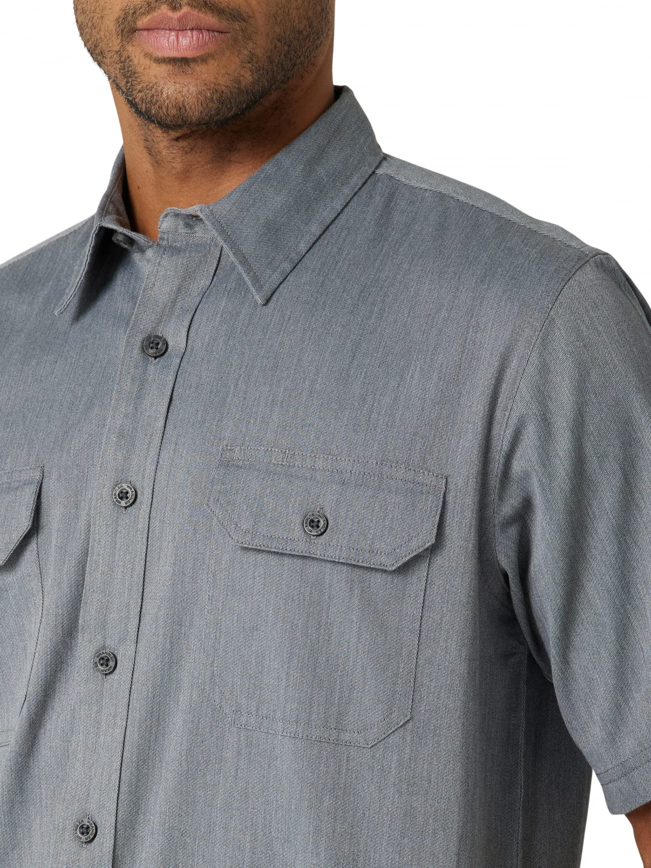 Wrangler Authentics Men's Short Sleeve Classic Woven Shirt, Asphalt Heather, Large