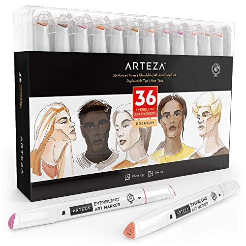 Arteza EverBlend™ Art Markers, Portrait Tones - Set of 36
