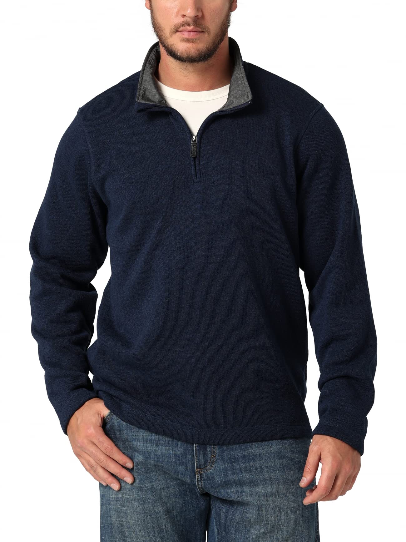 Wrangler Authentics Men's Long Sleeve Fleece Quarter-Zip, Mood Indigo, Small