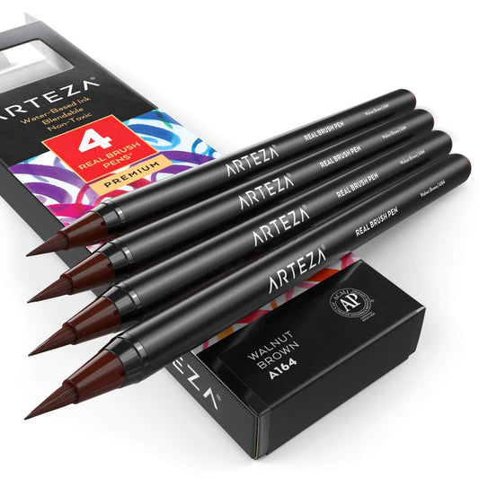 Arteza Real Brush Pens®, A164 Walnut Brown - 4 Pack