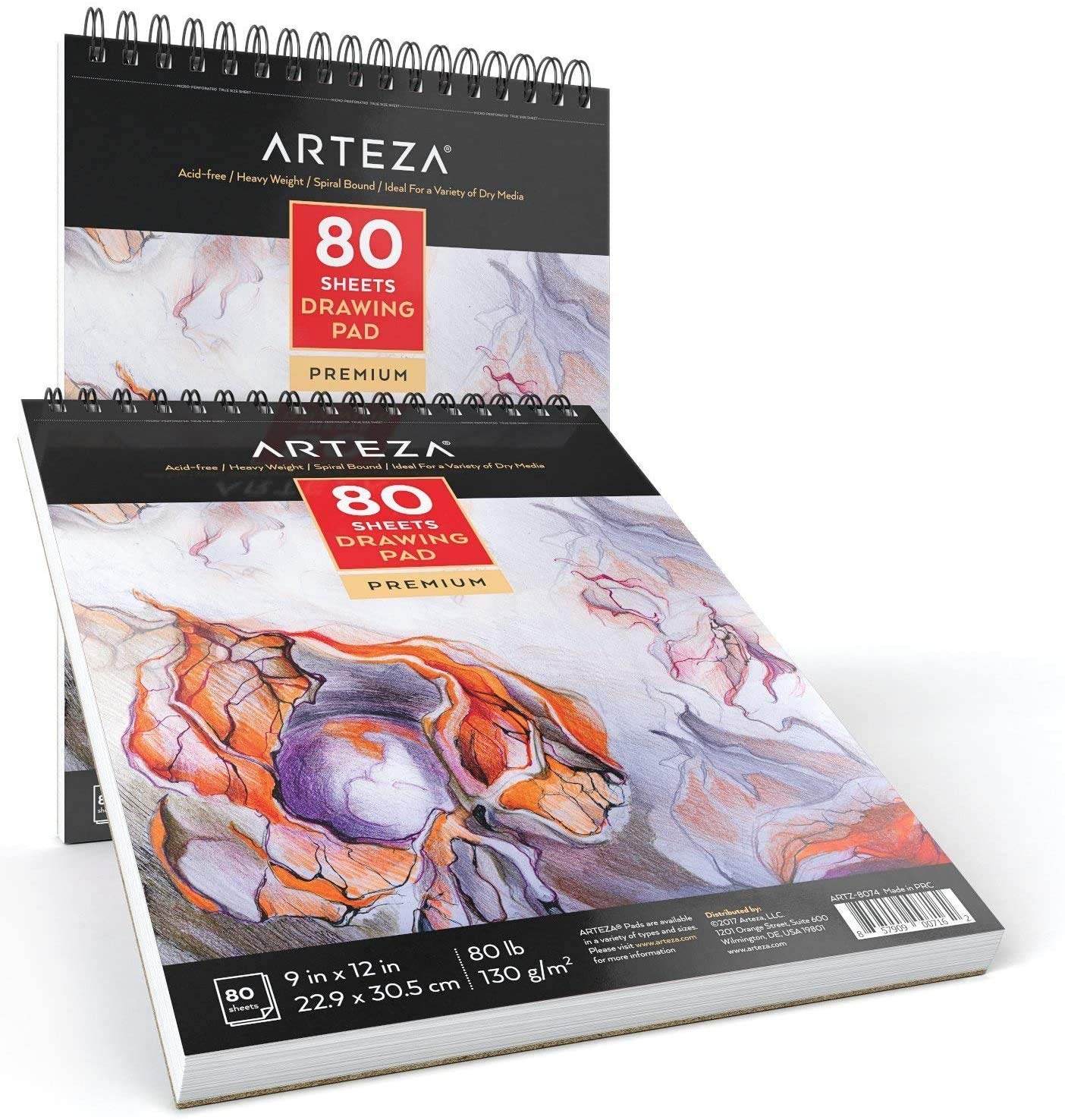 Arteza Drawing Pad, 9" x 12", 80 Sheets - Pack of 2