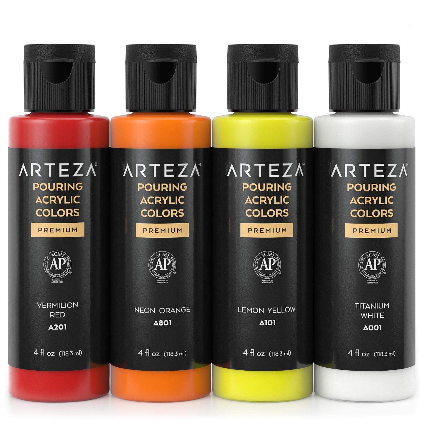 Arteza Pouring Acrylic Paint, Solar Tones, 4oz Bottles - Set of 4
