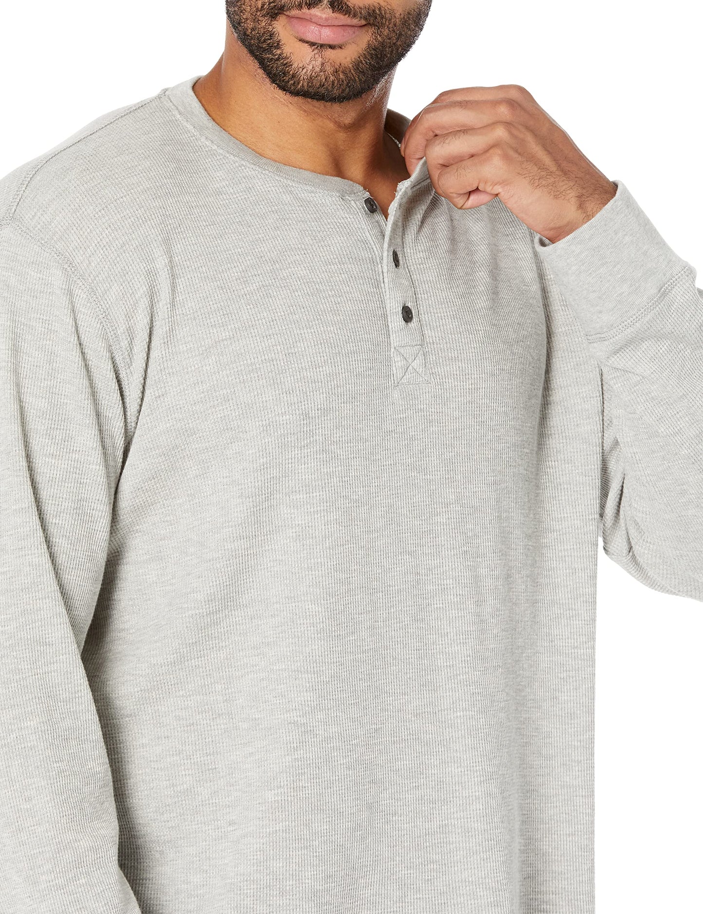 Wrangler Authentics Men's Long Sleeve Waffle Henley, Light Heather Gray, Medium