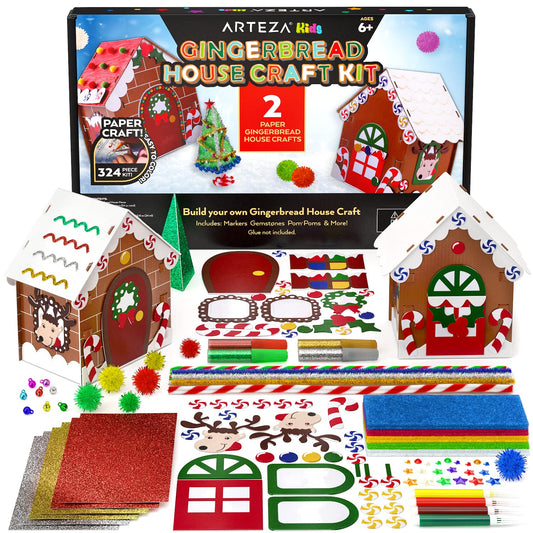 Arteza Kids 3D Paper Gingerbread House Kit - Set of 2