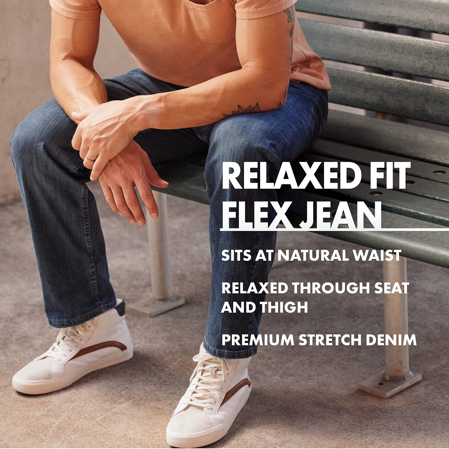 Wrangler Authentics Men's Classic 5-Pocket Relaxed Fit Jean, Light Stonewash Flex, 42W x 32L