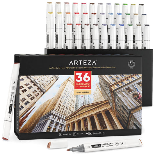 Arteza EverBlend™ Ultra Art Markers, Architect Tones - Set of 36