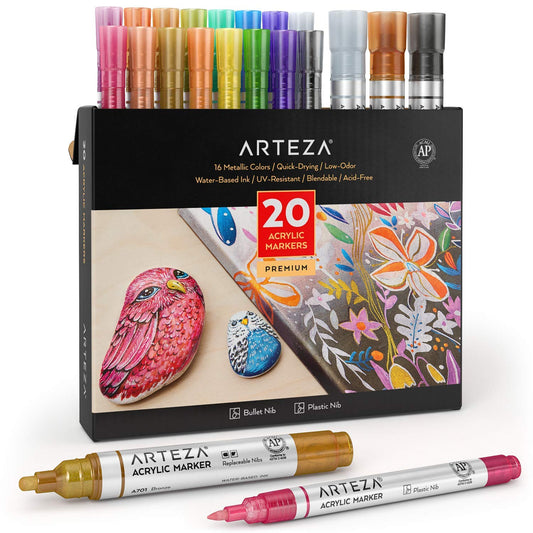 Arteza Acrylic Markers, Metallic - Set of 20