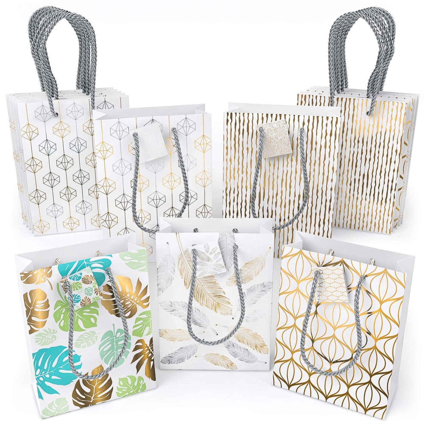 Arteza Gift Bags, White with Assorted Designs - Set of 15