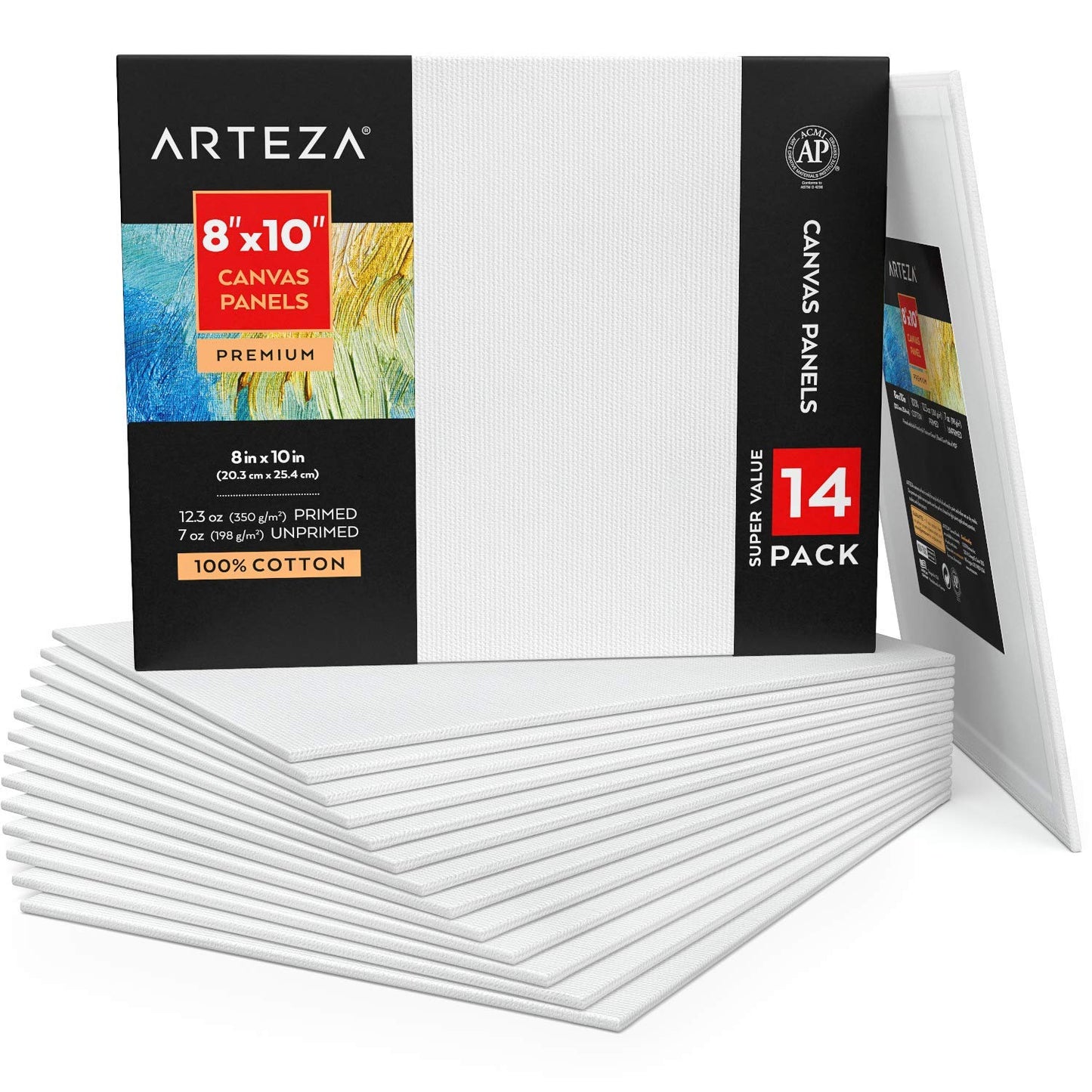 Arteza Premium Canvas Panels, 8" x 10" - Pack of 14