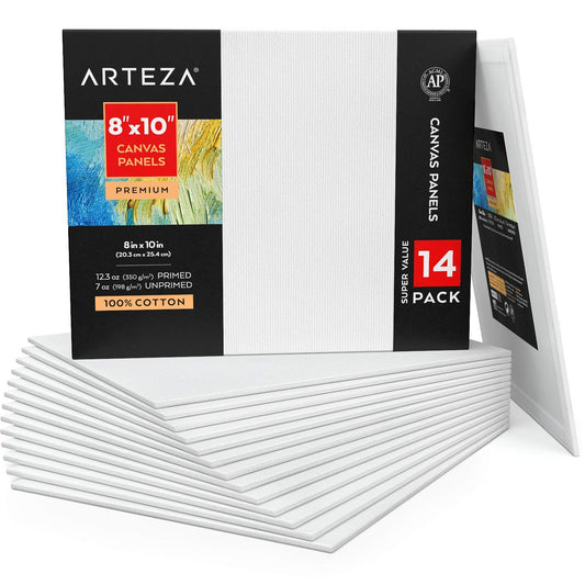 Arteza Premium Canvas Panels, 8" x 10" - Pack of 14