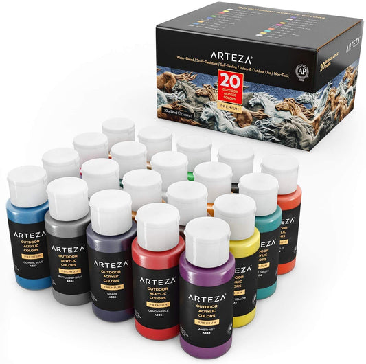 Arteza Outdoor Acrylic Paint, 2oz Bottles - Set of 20