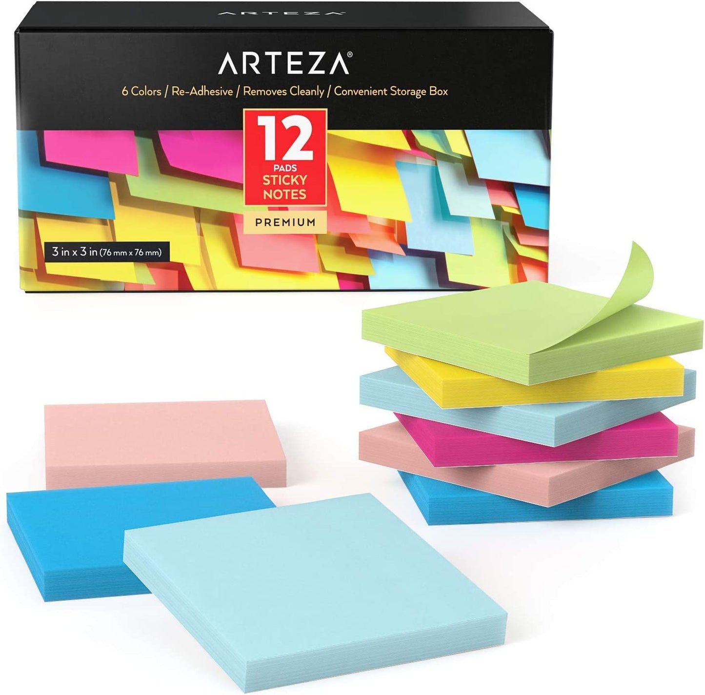 Arteza Sticky Notes, 100 Sheets - Pack of 12