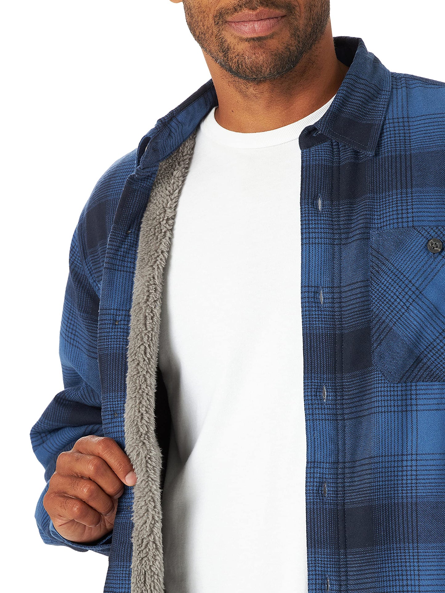 Wrangler Authentics Men's Long Sleeve Sherpa Lined Shirt Jacket, Admiral Blue, Large