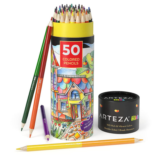 Arteza Kids Colored Pencils, Double Sided- Set of 50