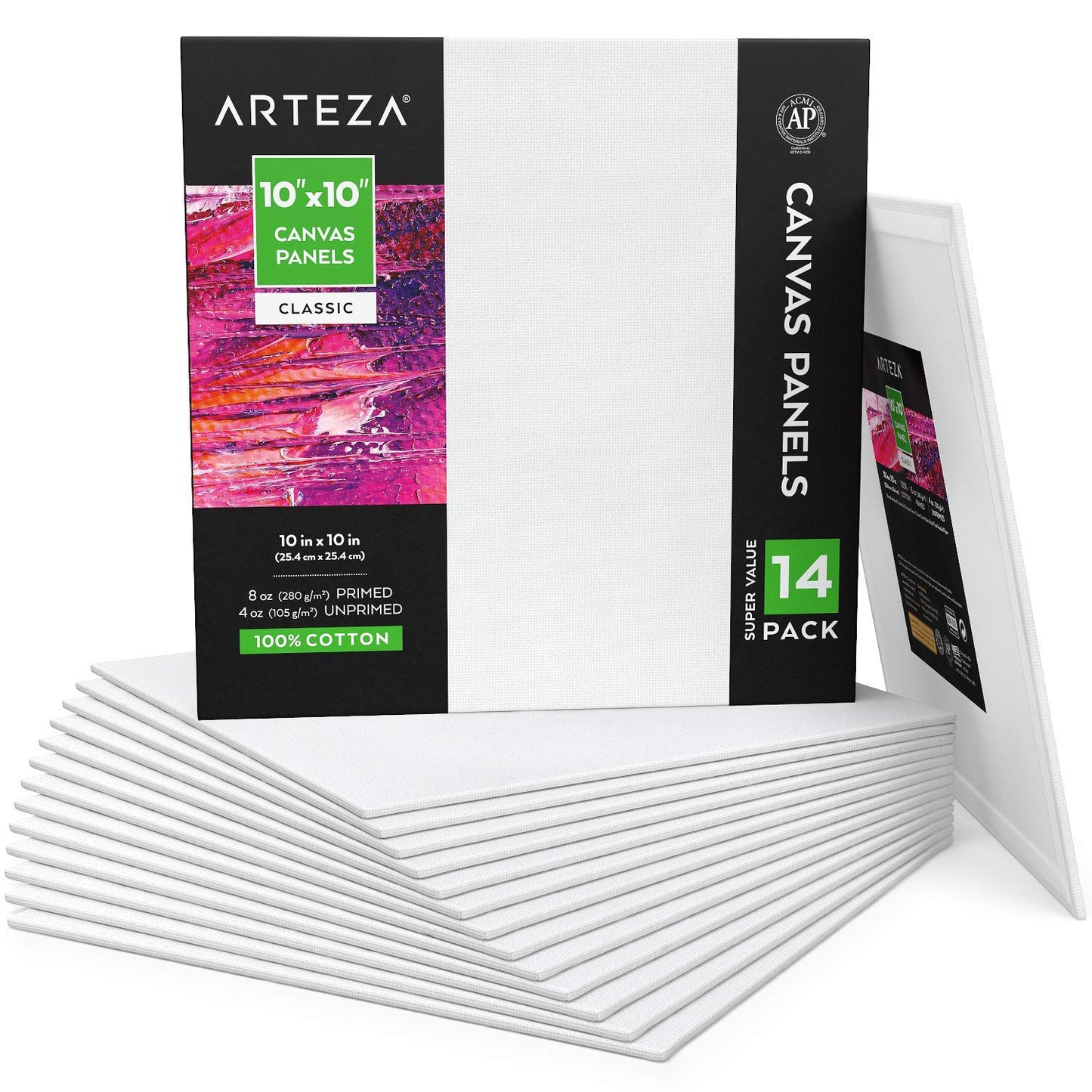 Arteza Classic Canvas Panel, 10" x 10" - Pack of 14