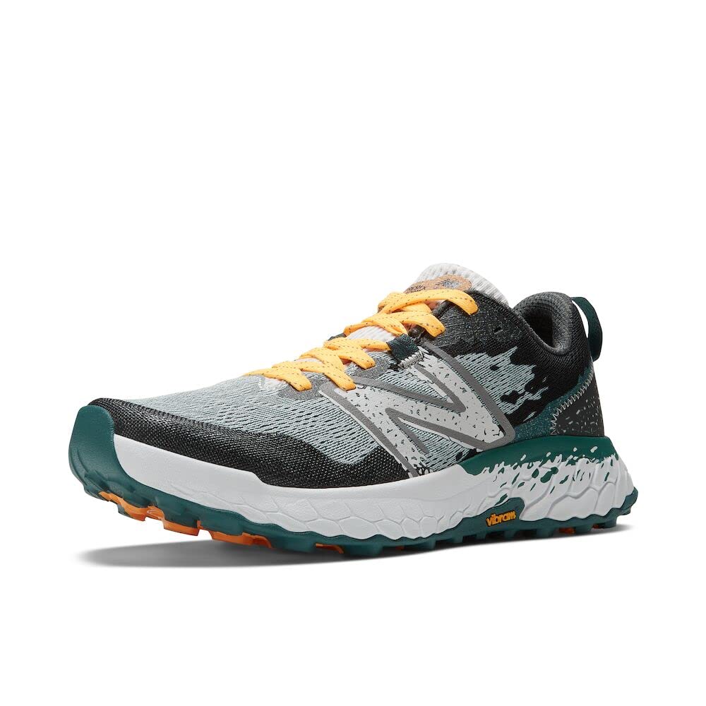 New Balance Men's Fresh Foam X Hierro V7 Trail Running Shoe, Concrete/Vintage Teal/Hot Marigold, 9