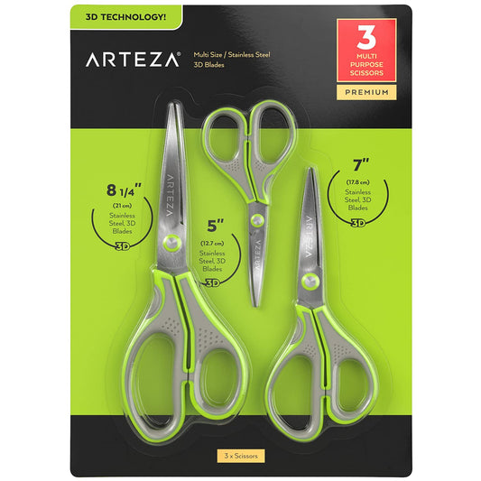 Arteza Multi-Pack Size Scissors, Stainless Steel - Set of 3