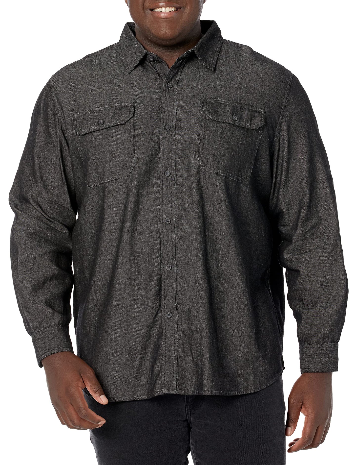 Wrangler Authentics Men's Long Sleeve Classic Woven Shirt, Black Denim, XX-Large