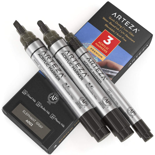 Arteza Acrylic Markers, Elephant Gray A002 - 3 Pack