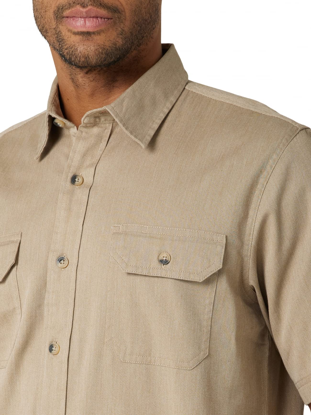 Wrangler Authentics mens Short Sleeve Classic Woven Button Down Shirt, Elmwood Heather, Medium US