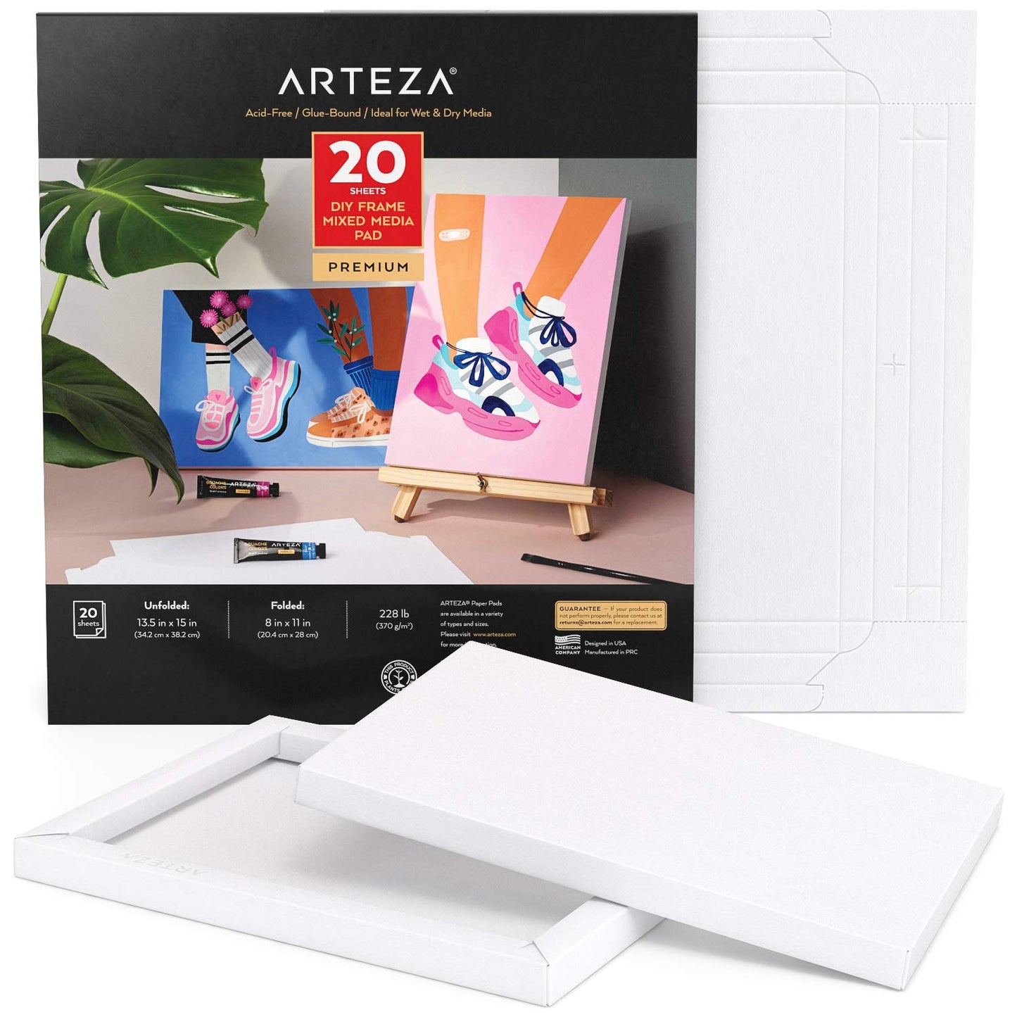 Arteza DIY Foldable Canvas Frame, Mixed Media, 8" x 11" - 20 Sheets