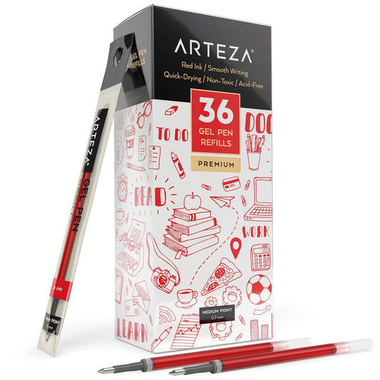 Arteza Gel Ink Pen Refills, Red - Pack of 36