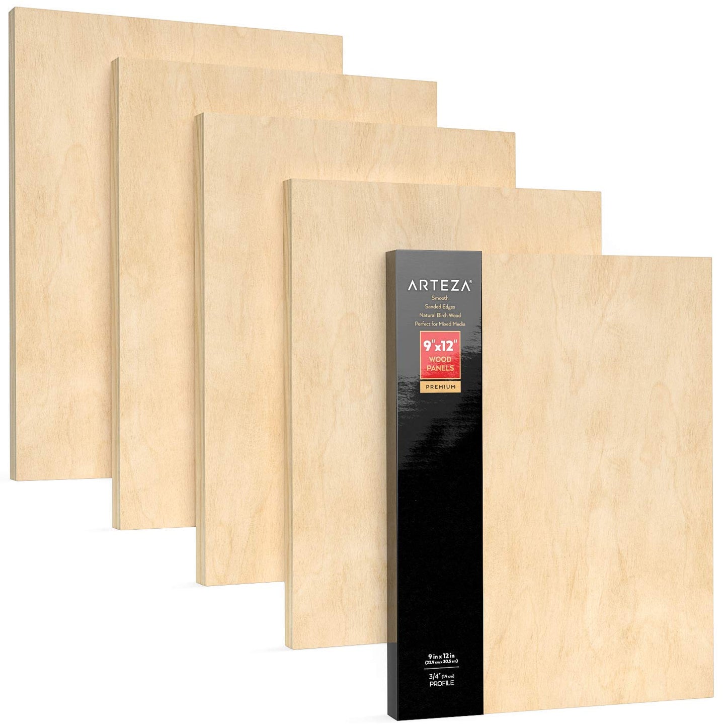 Arteza Wood Canvas Panels, 9" x 12" - Pack of 5