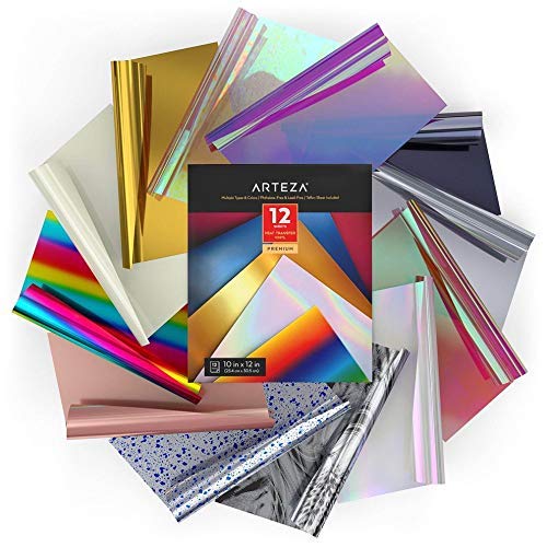 Arteza Heat Transfer Vinyl, Assorted Colors, 10" x 12” Sheets - Set of 12