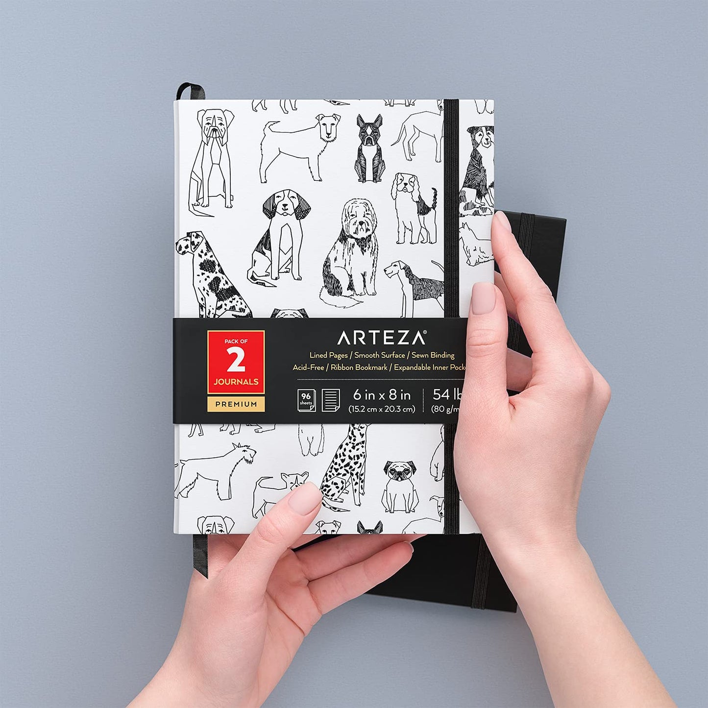 Arteza Lined Journals, Dog Design - Set of 2