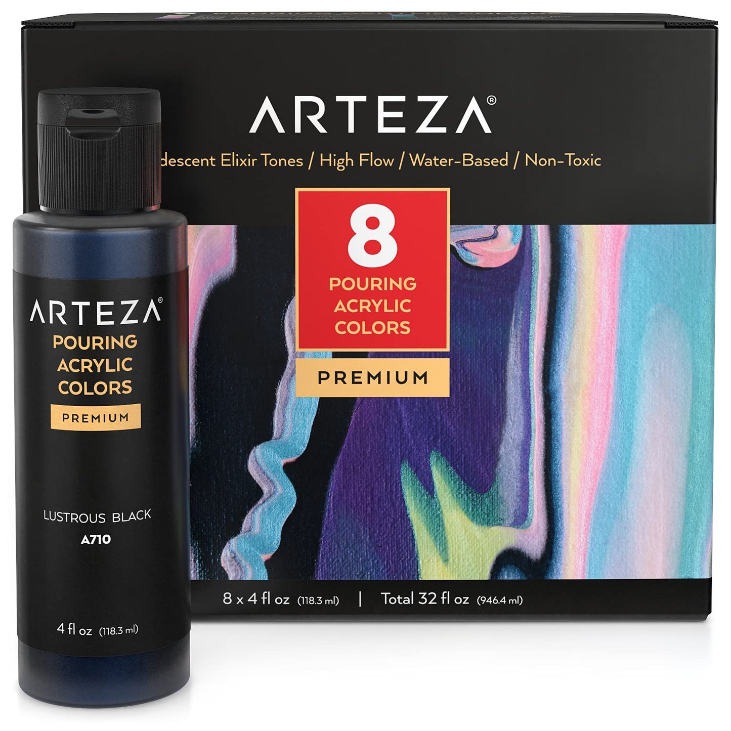Arteza Pouring Acrylic Paints, Iridescent Elixir Tones, 4oz Bottles - Set of 8