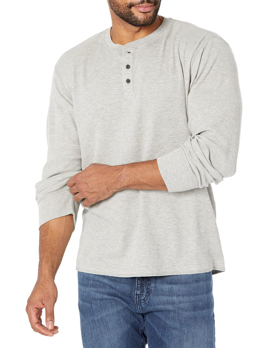 Wrangler Authentics Men's Long Sleeve Waffle Henley, Light Heather Gray, Medium