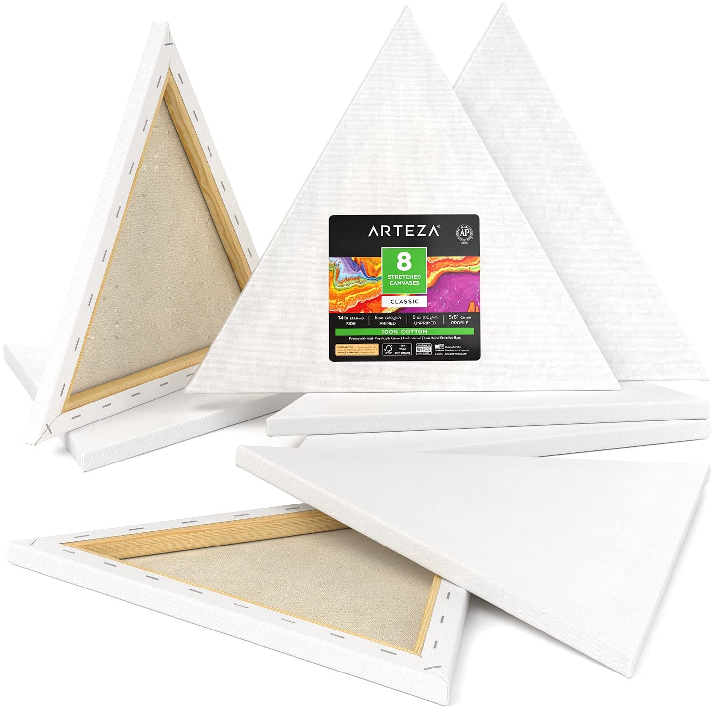 Arteza Triangle Stretched Canvas, 14" Sides - Pack of 8