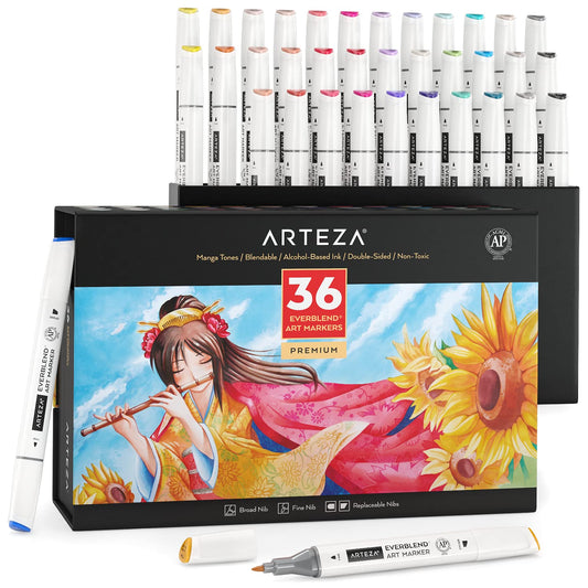 Arteza EverBlend™ Ultra Art Markers, Manga Tones - 36 Colors