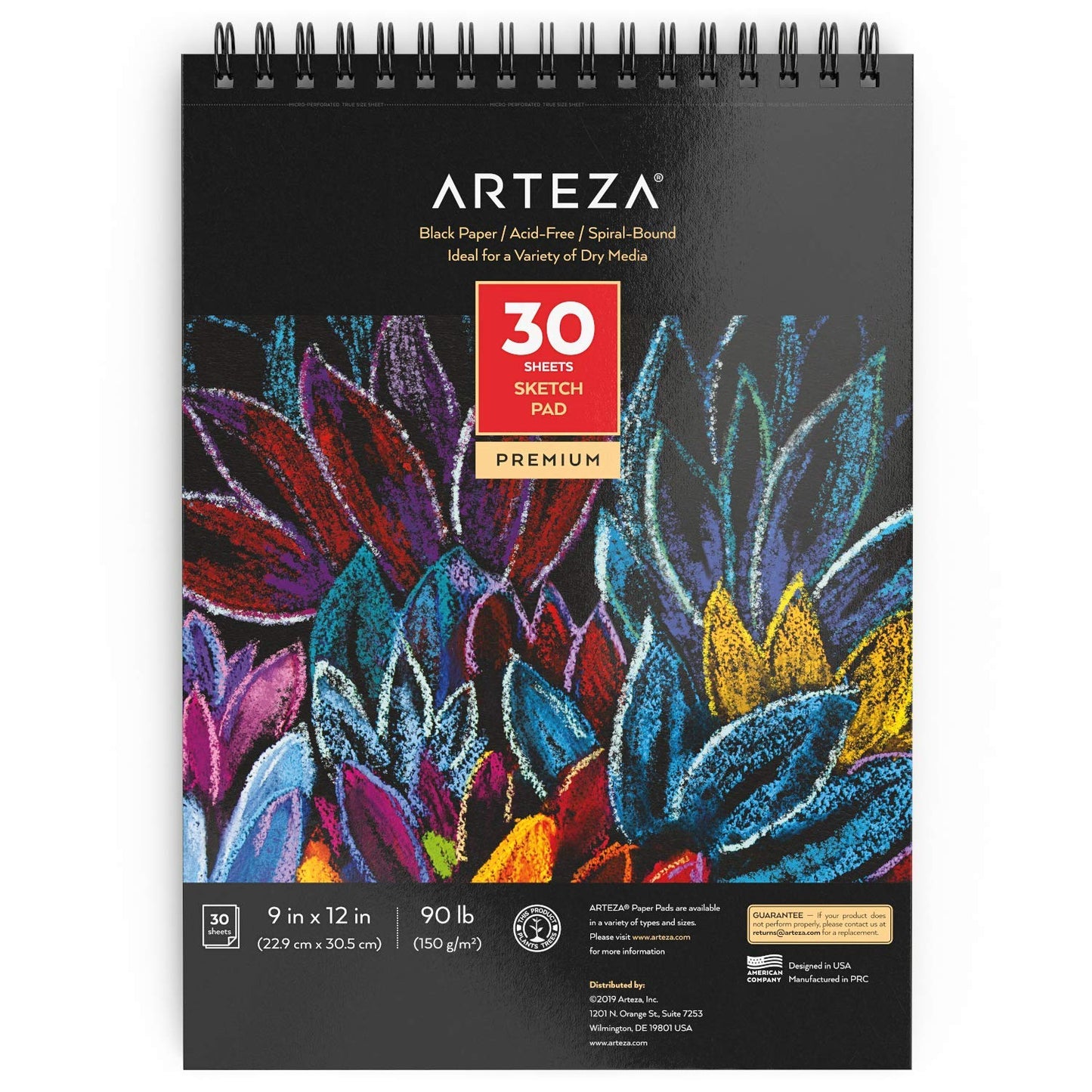 Arteza Black Paper Sketch Pad, 9" x 12", 30 Sheets - Pack of 2