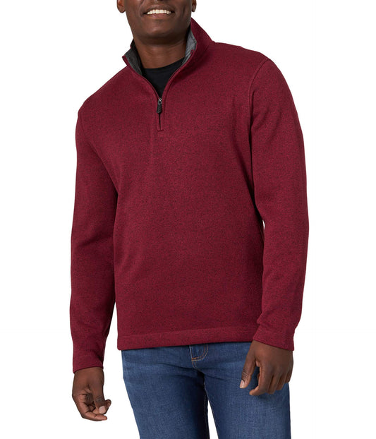 Wrangler Authentics Men's Long Sleeve Fleece Quarter-Zip, Zinfandel Heather, Small