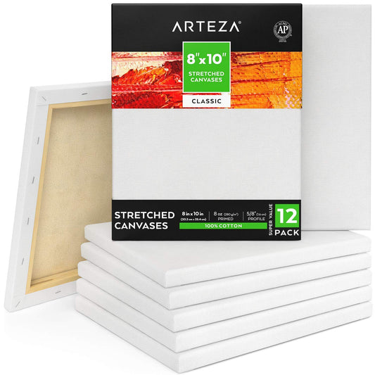 Arteza Classic Stretched Canvas, 8" x 10" - Pack of 12