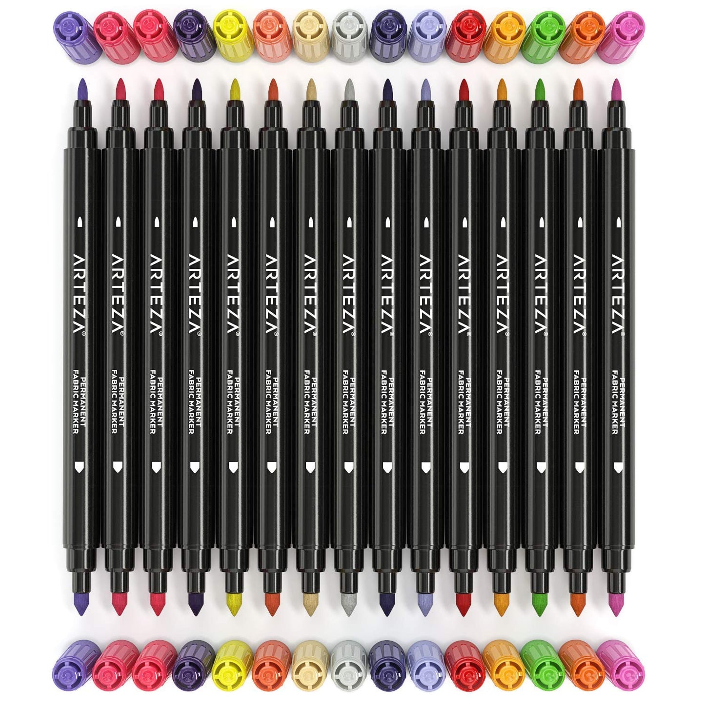 Arteza Fabric Markers, Fine & Ultra Fine Dual-Tip - Set of 30