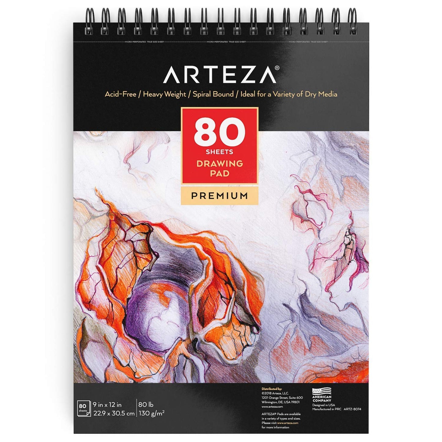 Arteza Drawing Pad, 9" x 12", 80 Sheets