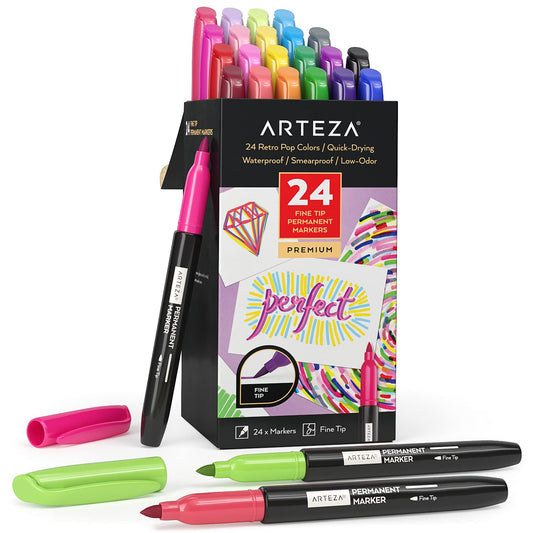 Arteza Permanent Markers, Retro Pop, Fine Tip - Set of 24